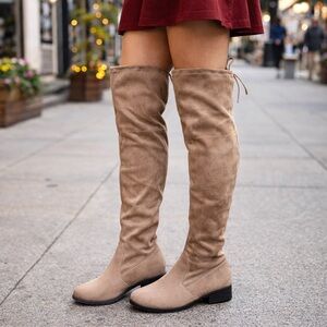 Forever Over-the-Knee Boots – Taupe Suede Look